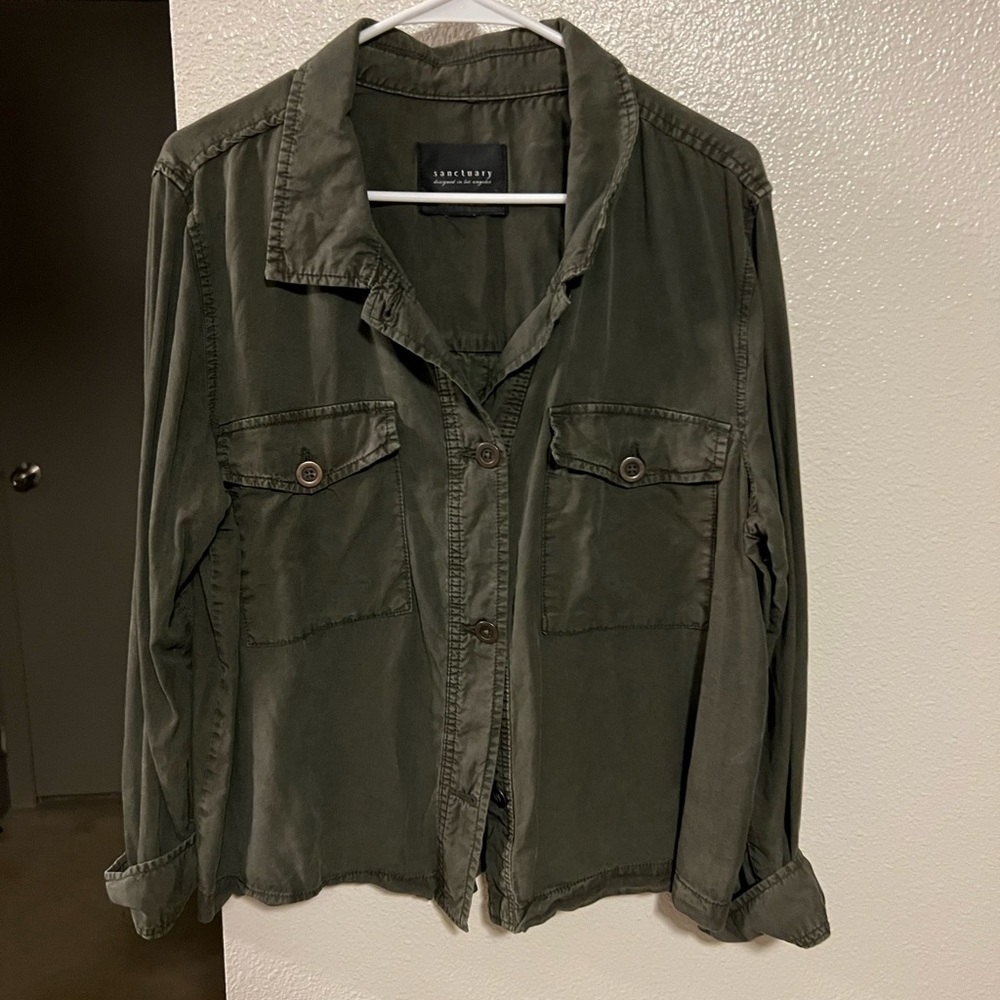 Green button down shirt